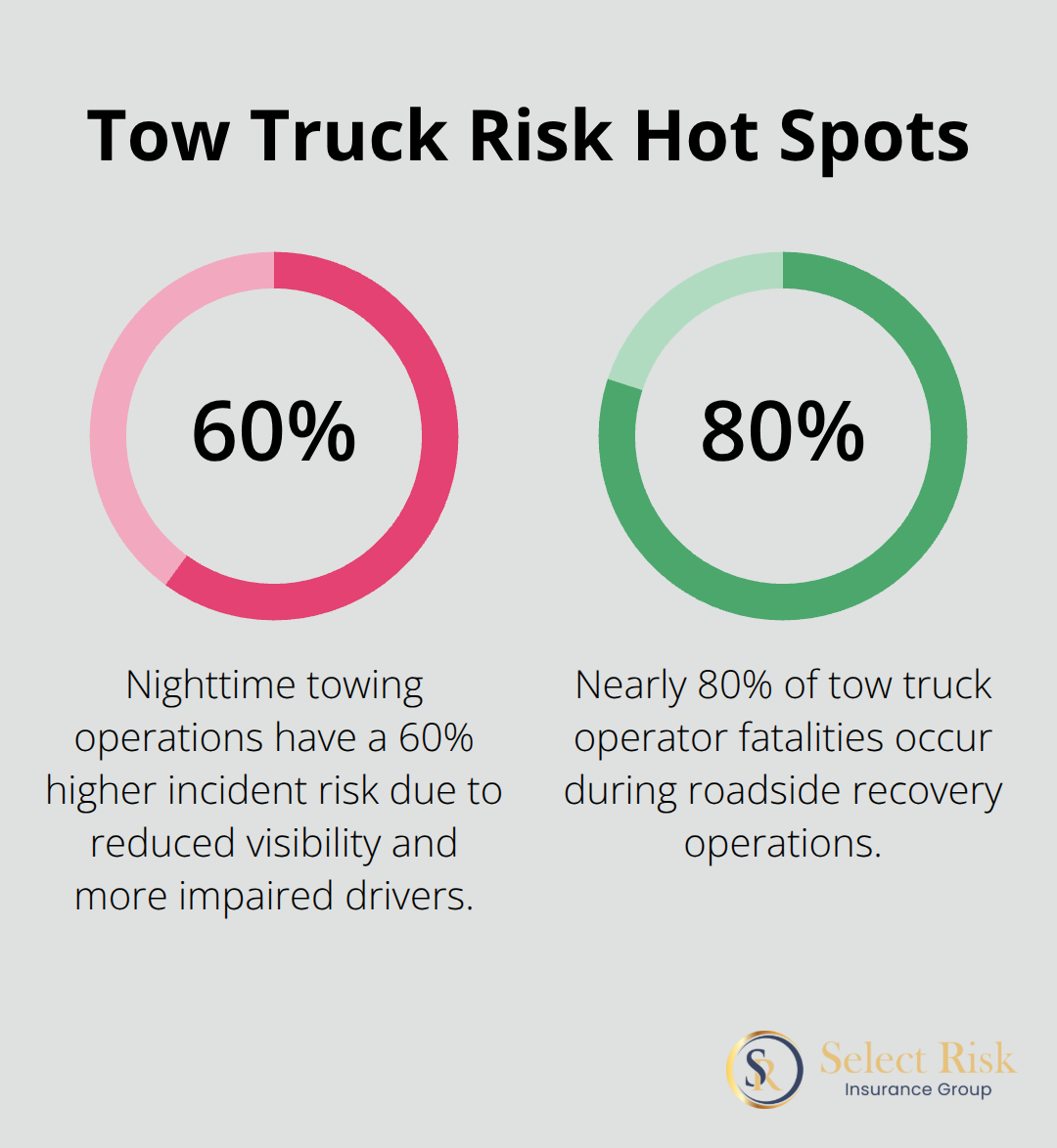 Chart showing 60% higher incident risk at night and nearly 80% of fatalities during roadside recovery.