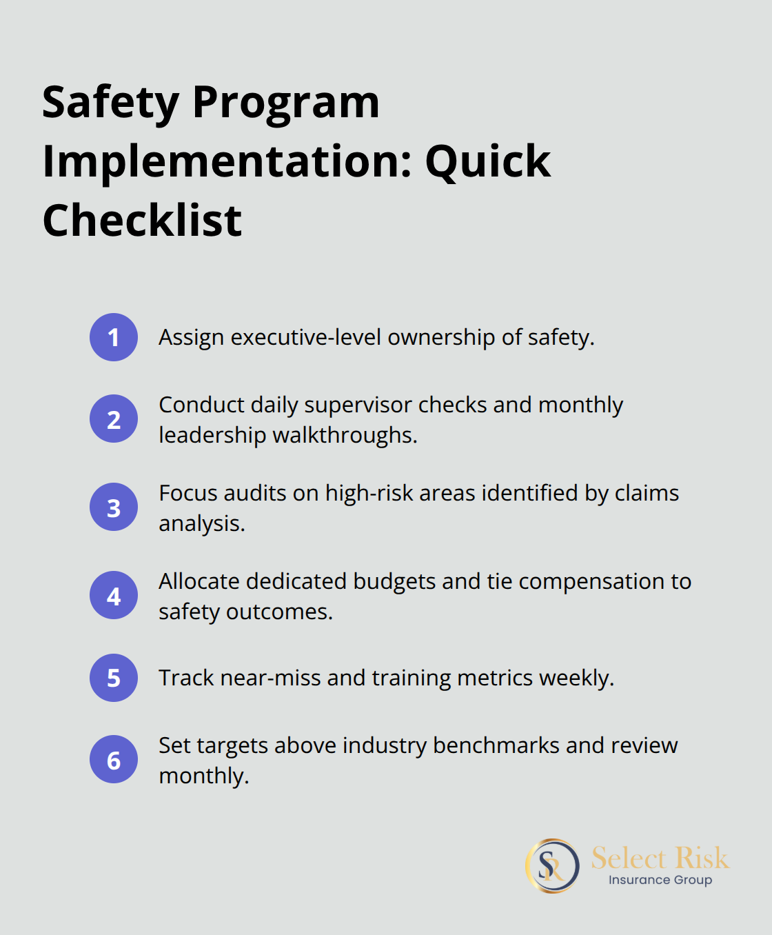 Compact checklist of best practices to implement effective workplace safety programs. - Truck safety programs