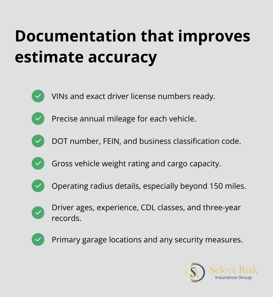 Checklist of documents and data to get precise commercial auto calculator estimates - commercial auto insurance estimate calculator
