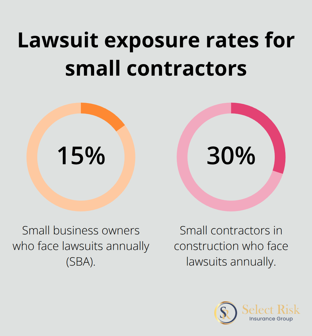 Comparison of annual lawsuit exposure percentages for small businesses and small contractors - handyman insurance louisiana